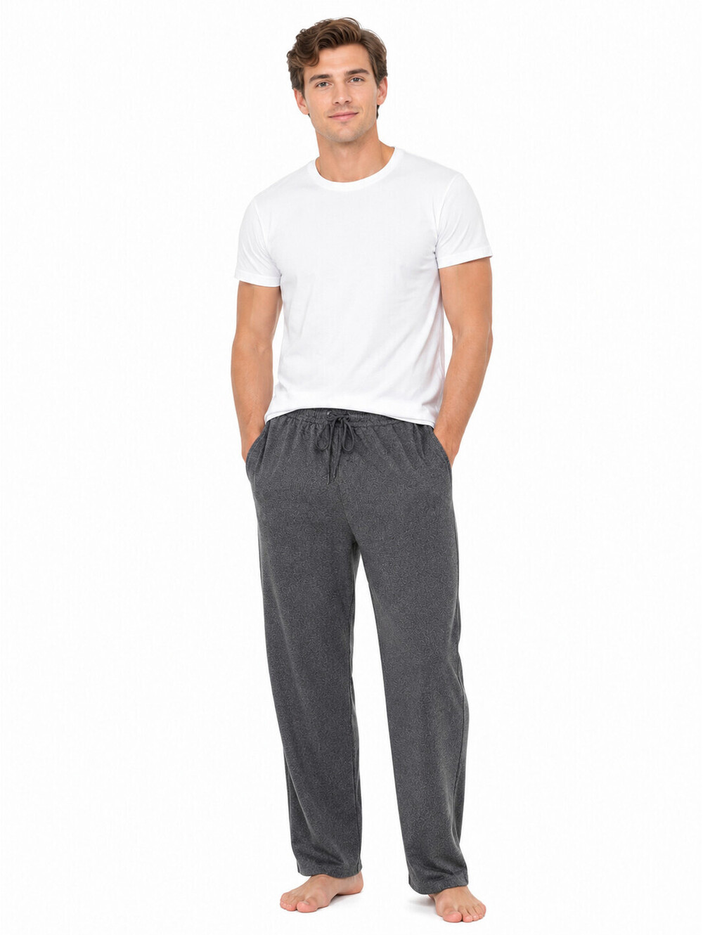 Men's Elastic Waist Wide Leg Sweatpants Dark Heather Gray Sz M